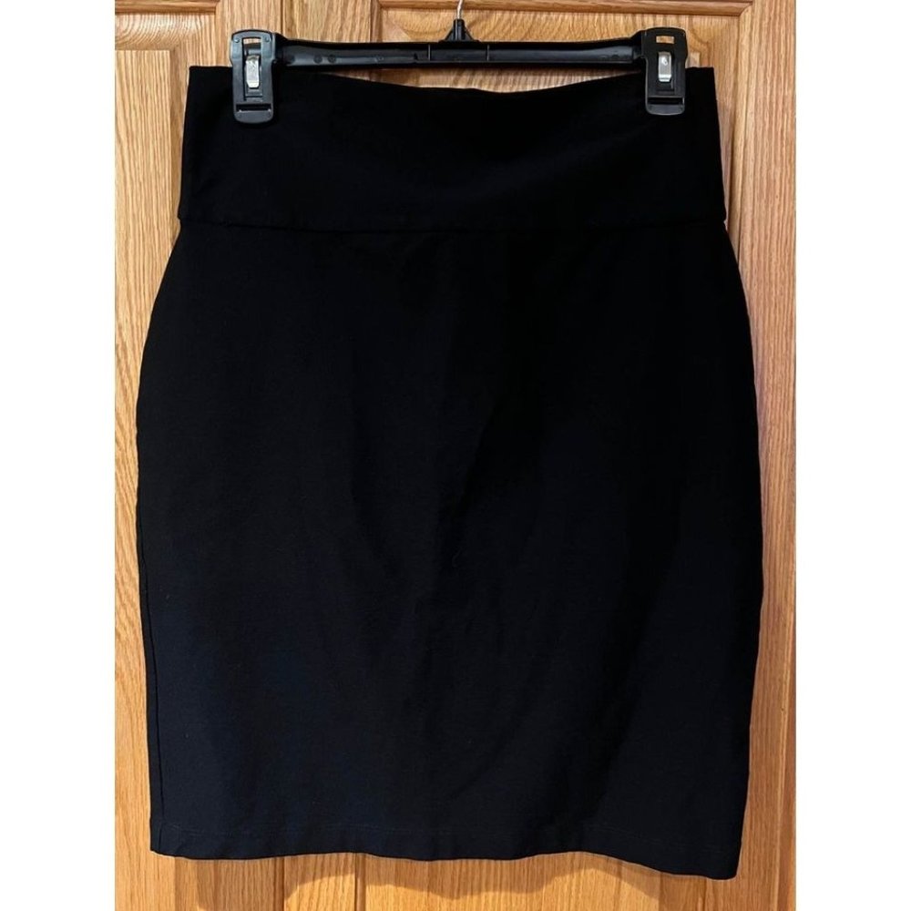 EILEEN FISHER Viscose Stretch‎ Pull-On Knee Length Black Pencil Skirt Size XS
